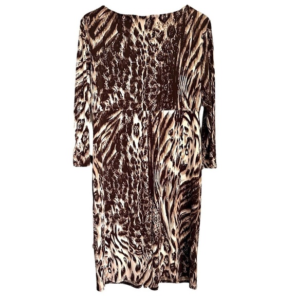 Peck & Peck Collection Animal Print Midi Dress Ruched V Neck Stretchy Comfy 14 - Picture 8 of 11